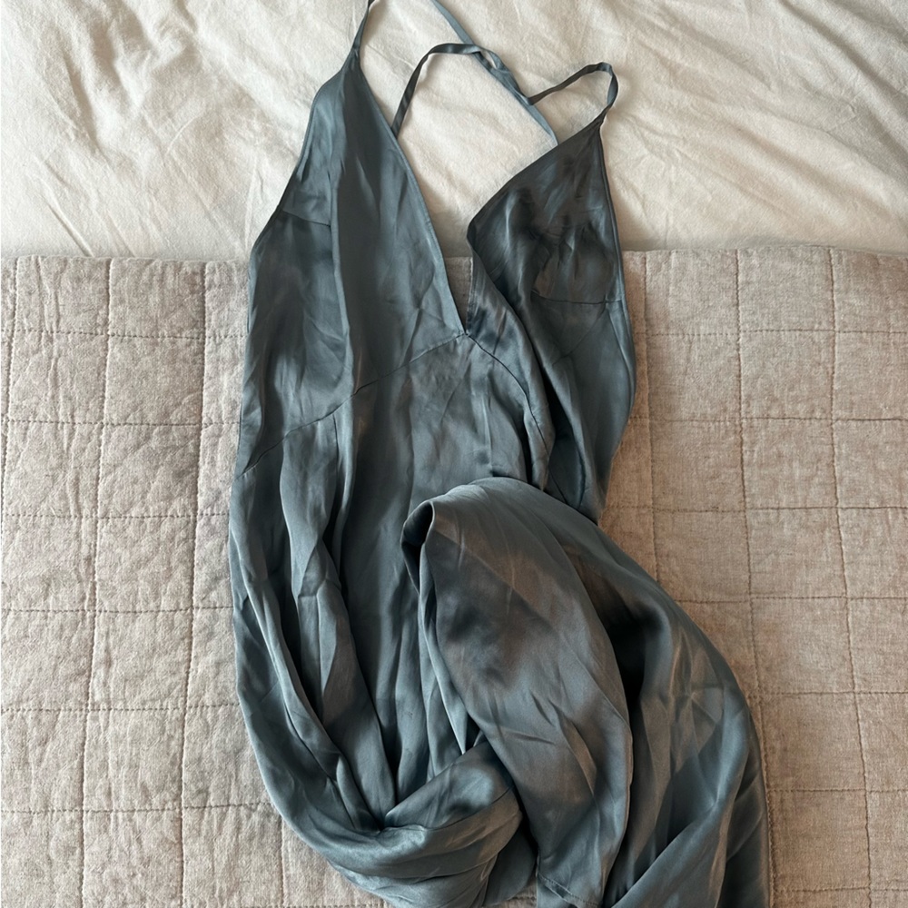 Reformation 100% Silk light blue maxi dress. Low V neck, low open back. Size S.